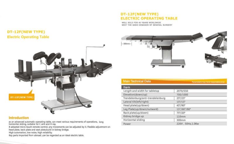 Multifunction Medical Electric Motor Surgical Operating Table Dt-12f New Type Ce Approved Hot Sale!