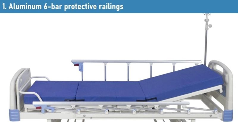 Rh-BS118 2-Function Adjustable Crank Manual Fowler Bed: Hospital Nursing Furniture with Overbed Table Accessory