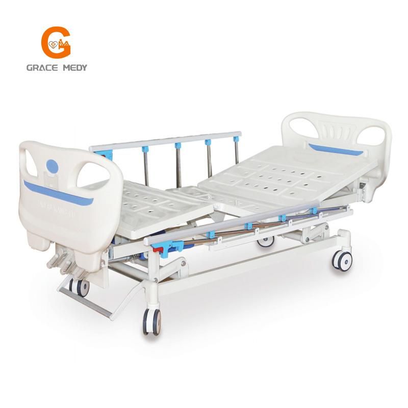 Medical Equipment Manual 3 Function Foldable ICU Hospital Bed with Casters Manufacturers