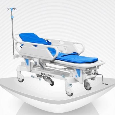 Manual Hospital Used ABS Patient Transfer Trolley for Emergency Room with Mattress and IV Pole