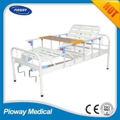 Hospital Powder Coated Bed with Guardrail, Dinner Table, Two Crank (PW-B05)