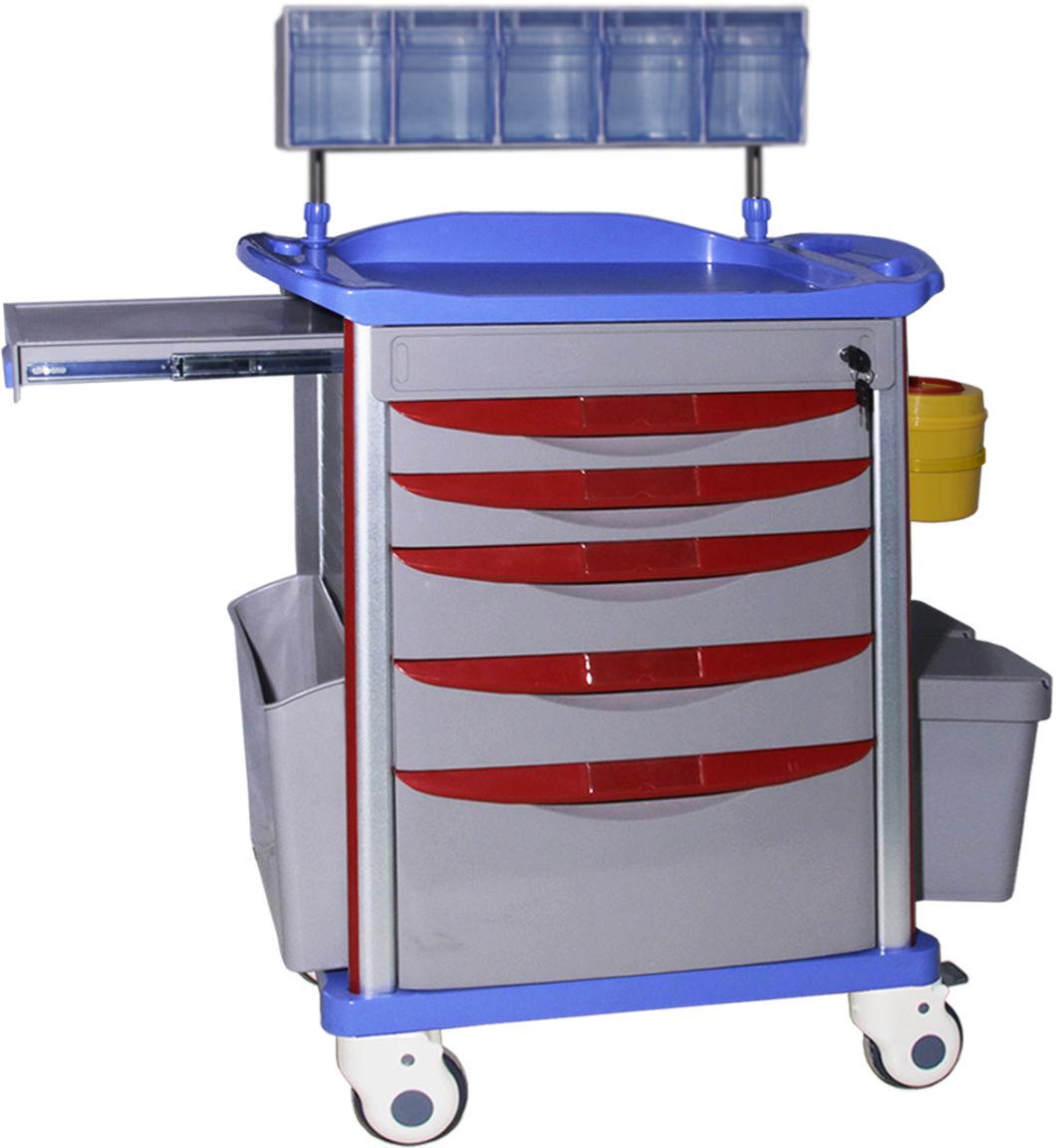 Mn-AC003 Hospital Medical Furniture Emergency Cart ABS Plastic Treatment Trolley with Drawers Wheels