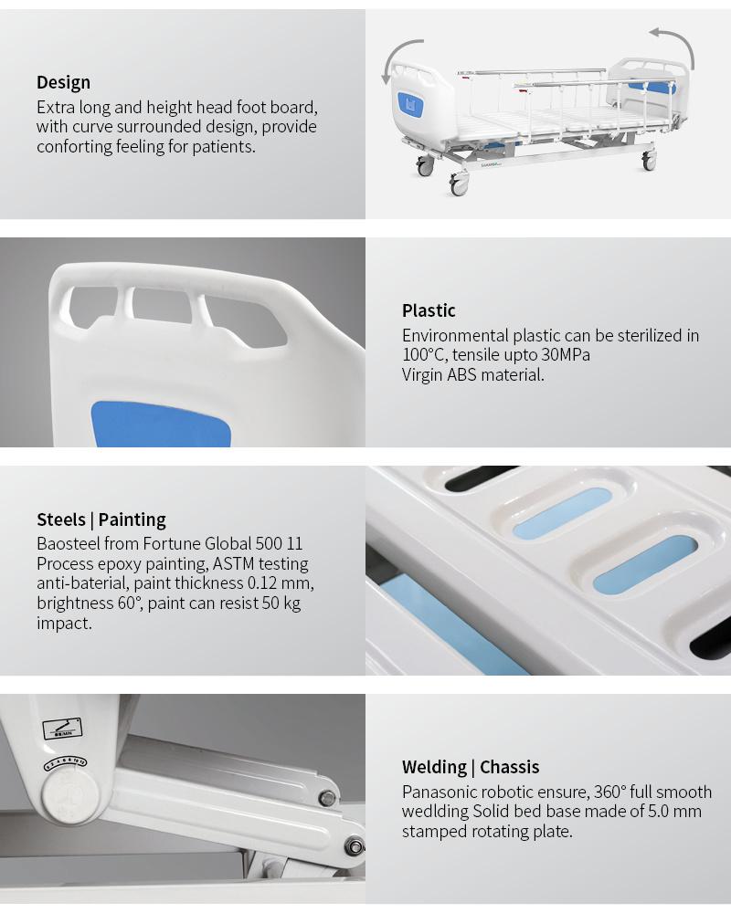 D3w Manual Three Cranks Medicalclinical Hospital Bed with Aluminium Guardrails