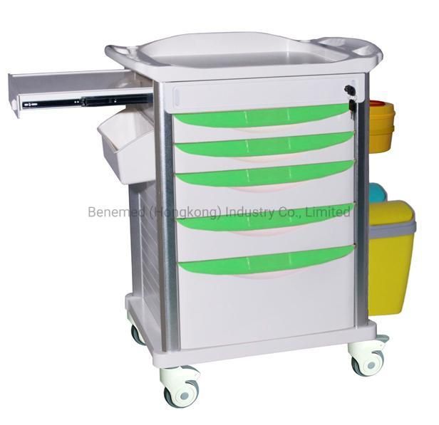 Hospital Medical Medicine Treatment Trolley with Five Drawers