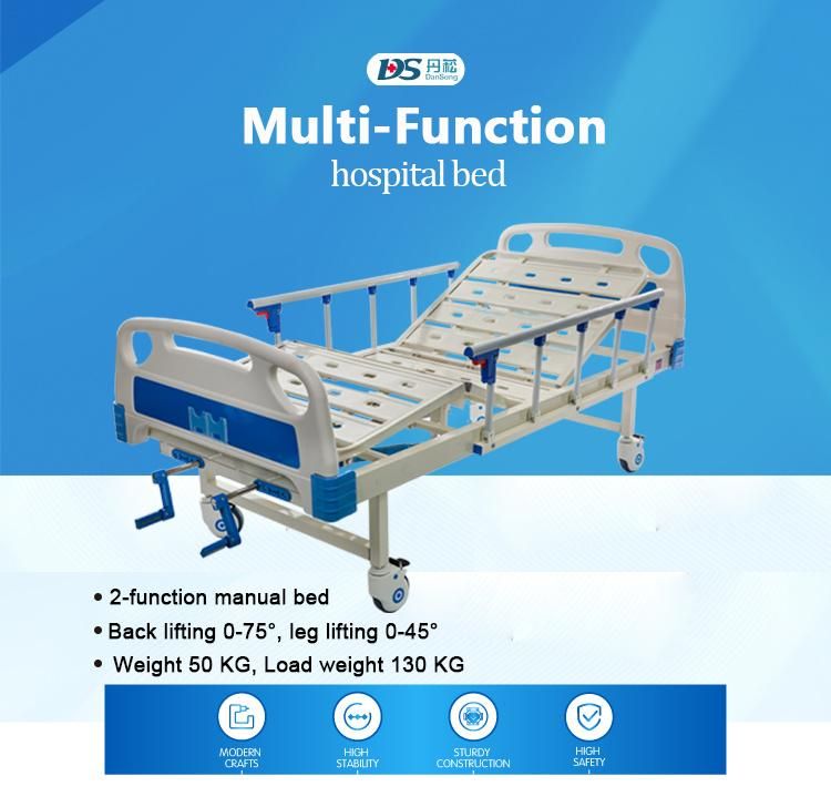 2 Crank 2 Function Manual Hospital Nursing Medical Bed for Patients