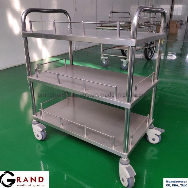 Factory Price Detachable Stainless Steel Medical Trolley Cart Hospital Handcart with Waste Pail Medical Equipment