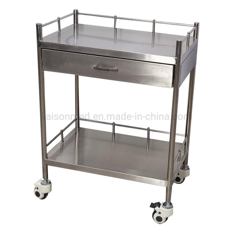 Mn-SUS011 Patient Use Medical Stainless Steel Treatment Cart Hospital Trolley