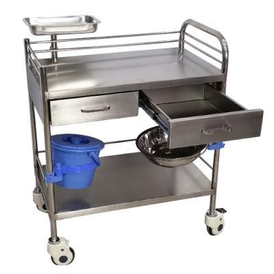 Mn-SUS012A Surgical Operating Instrument Stainless Steel Dressing Nursing Change Treatment Cart with 2 Dustbins
