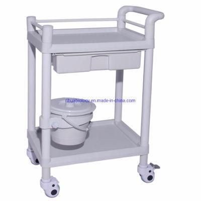 Hospital ABS Trolley with Bucket - Double Shelves &amp; Single Drawer