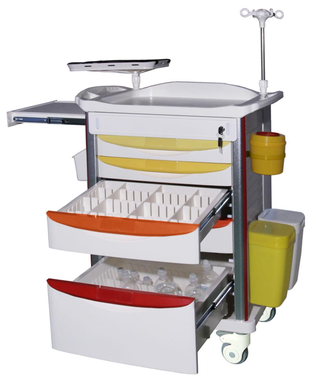 Mn-Ec005 Hospital Furniture ABS Plastic Anesthesia Medicine Medical Cart Emergency Treatment Trolley