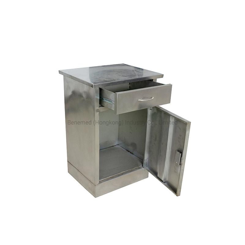 Hospital Medical Stainless Steel Bedside Locker with Drawer and Cabinet