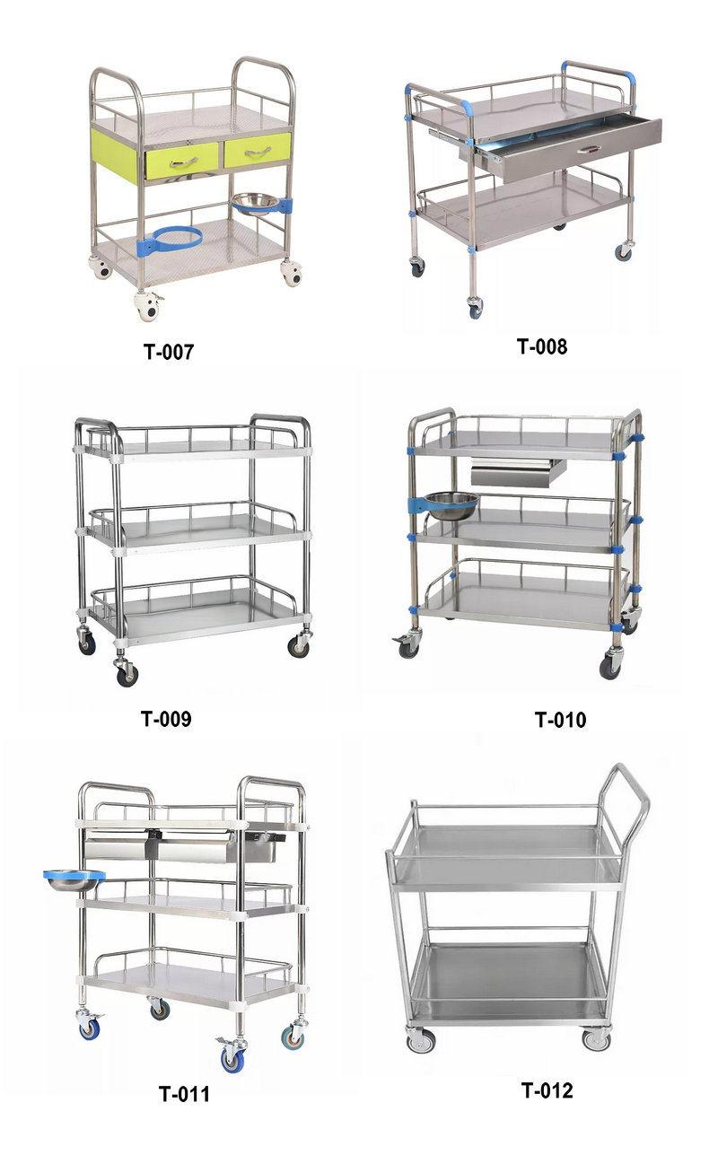 High Quality 304 Medical Stainless Steel Instrument Trolley for Hospital