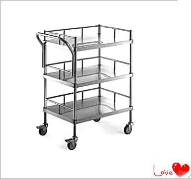 Stainless Steel Hospital Three Shelf Trolley