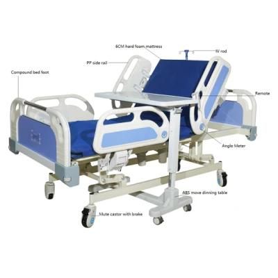 Factory Direct Sale Luxury Super Quiet Easy Operation ICU Hospital Patient Bed Electric 5 Function with Good Price