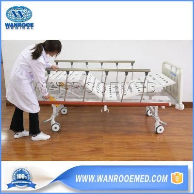 Bam203 Medical ICU 2 Cranks Manual Adjustable Metal Hospital Patient Nursing Bed with Golden Guardrail