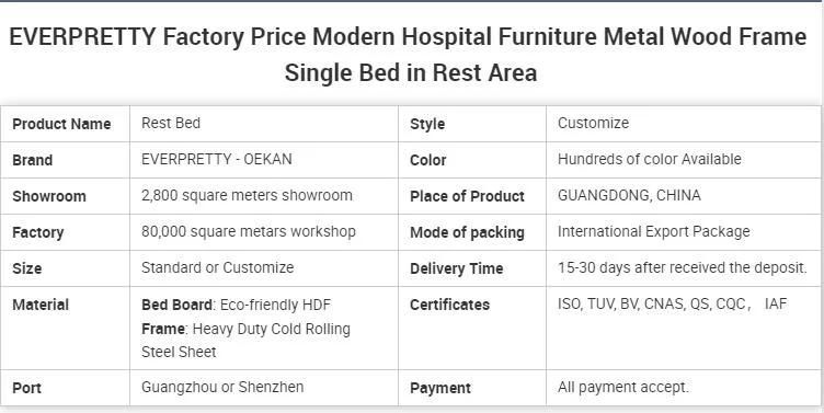 Everpretty Factory Price Modern Hospital Furniture Metal Wood Frame Single Bed in Rest Area
