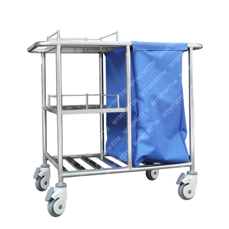 Stainless Steel Hospital Medical Waste Linen Trolley Mobile Nursing Laundry Carts Three Layers