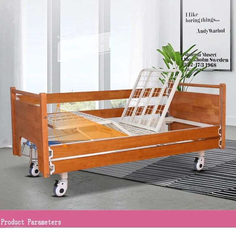 Multifunctional Nursing Bed Home Wooden Long-Term Bedridden Elderly Patient Lift Guardrail Lift Back Leg Hospital Bed
