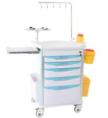 Hot-Sale ABS Medical Emergency Trolley with Castors Hospital Emergency Trolley