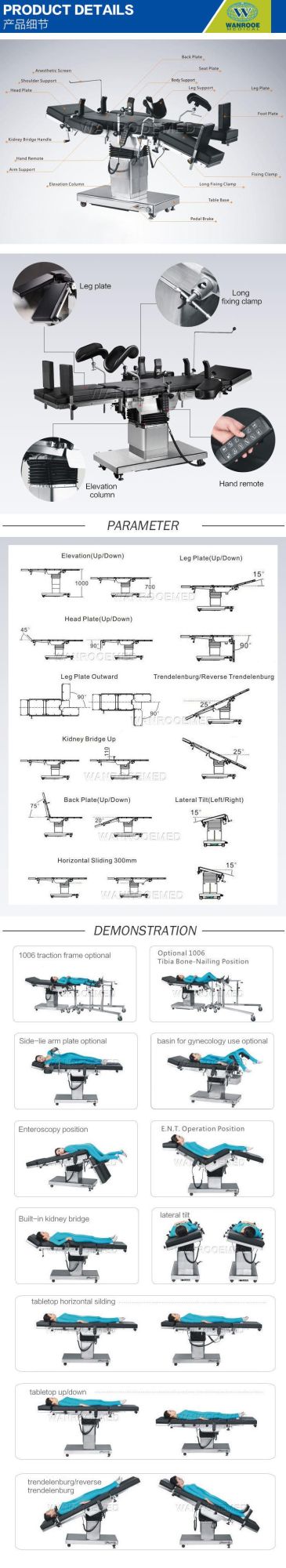 Aot302A Automatic Surgical Hospital Orthopedic Electric Operation Table Price