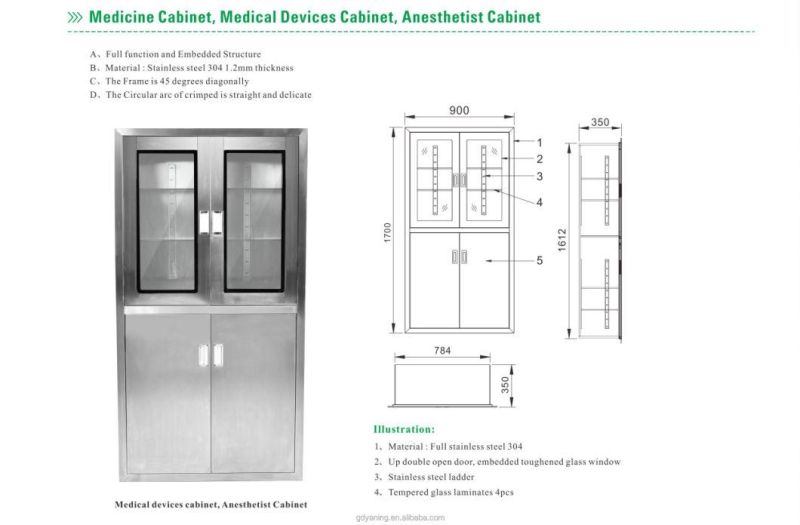 Yaning Customized Stainless Steel Medical Cabinet Operating Theatre Cabinet Surgical Storage Cabinets