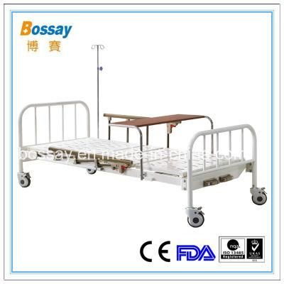 Hospital Manual Bed with Over Bed Table Medical Bed