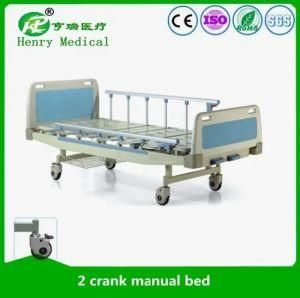 Hospital Equipment Bed/2 Cranks Manual Hospital Bed with Wheels