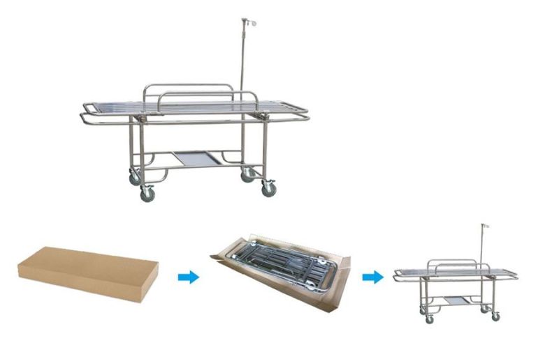 Pure Stainless Steel with Four Caster Medical Emergency Transfer Trolley