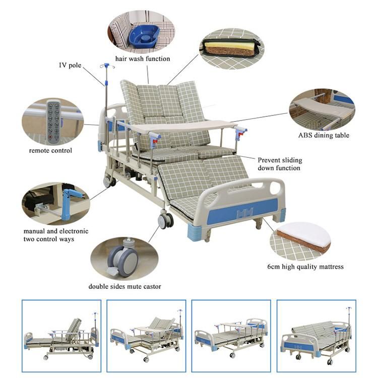 Multifunctional Electric or Manual Ederly Nursing Hospital Bed with Commode