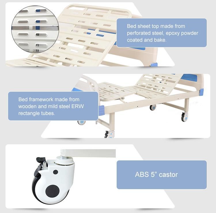 Medical Equipment 2 Function Manual Hospital Patient Bed with Casters
