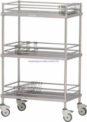 Hospital Stainless Steel Instrument Cart Three Layers