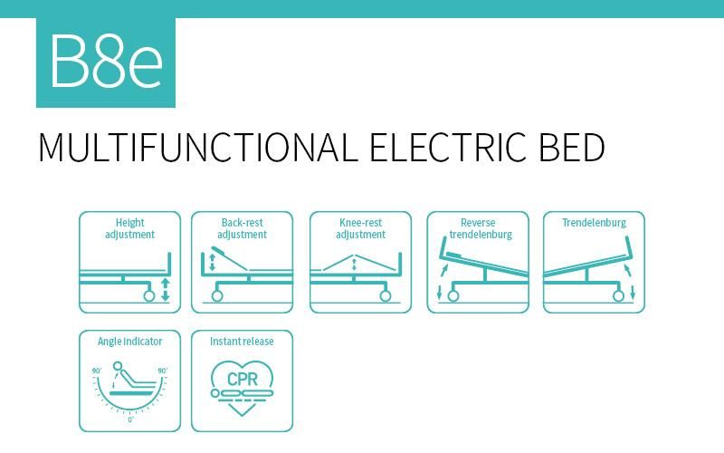 B6e Saikang Wholesale 3 Function Foldable Medical Clinic Patient Bed Electric ICU Hospital Bed with Wheels