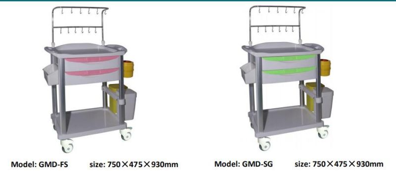 China Hospital Furniture ABS Medical ICU Emergency Trolley Patient Infusion Trolley