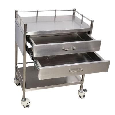 Mn-SUS050 Hot Sale Stainless Steel Medical Therapy Instrument Nursing Two Layer Medicine Trolley
