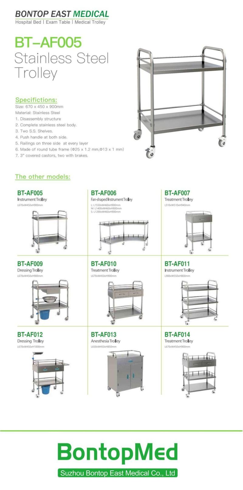 Hospital Stainless Steel Instrument Cart Medical Movable Nursing Treatment Trolley
