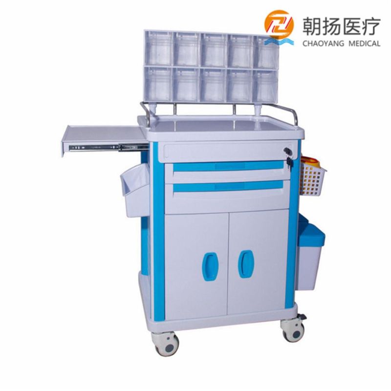 Hospital Carts Medical Crash Cart Emergency Trolley ABS Plastic Anesthesia Trolley with Drawers Cy-D414A2