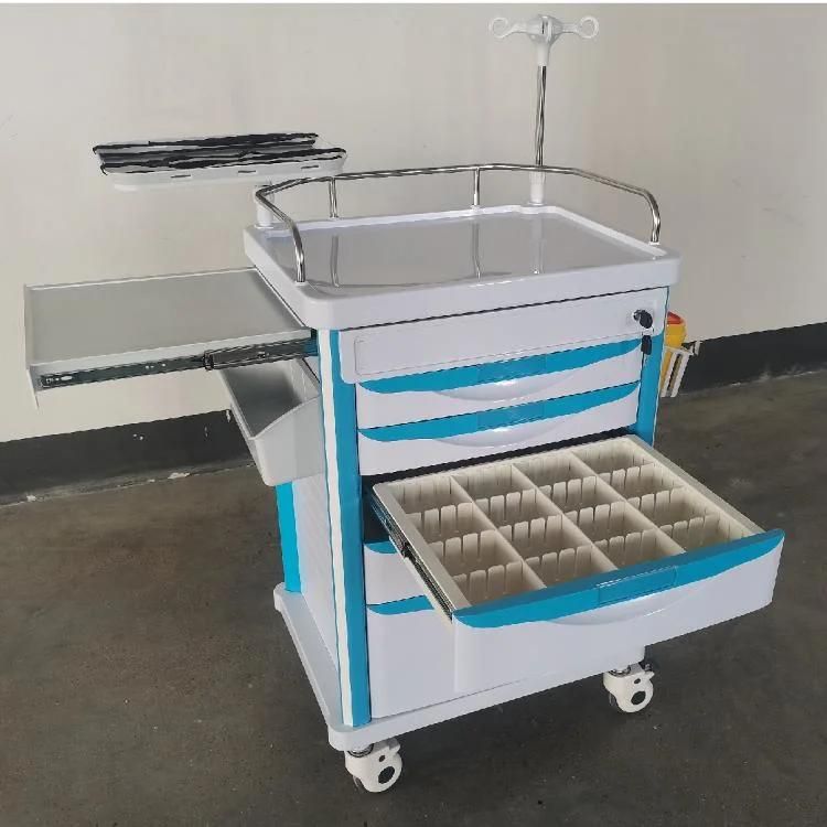 Professional ABS Plastic Hospital Service Cart Multifunction Emergency Drug Medical Trolley with Drawes