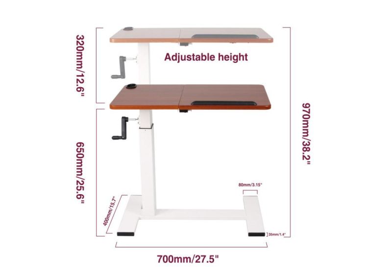 HS5518A Newhope Height Adjustable Tilt Hospital Rolling Over Bed Table with Wheels Sit Stand Laptop Desk Overbed Table Standing Desk