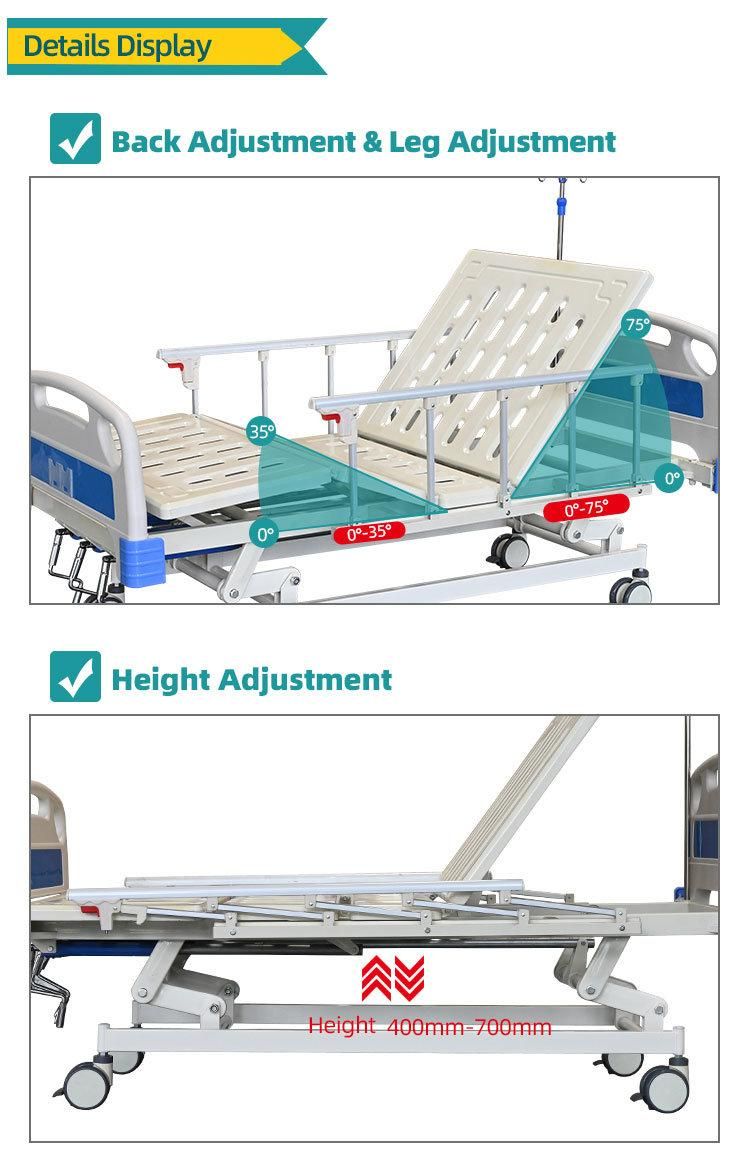 Manual Three Function Cost-Effective Hospital Bed Adjustable Height Medical Clinic Bed