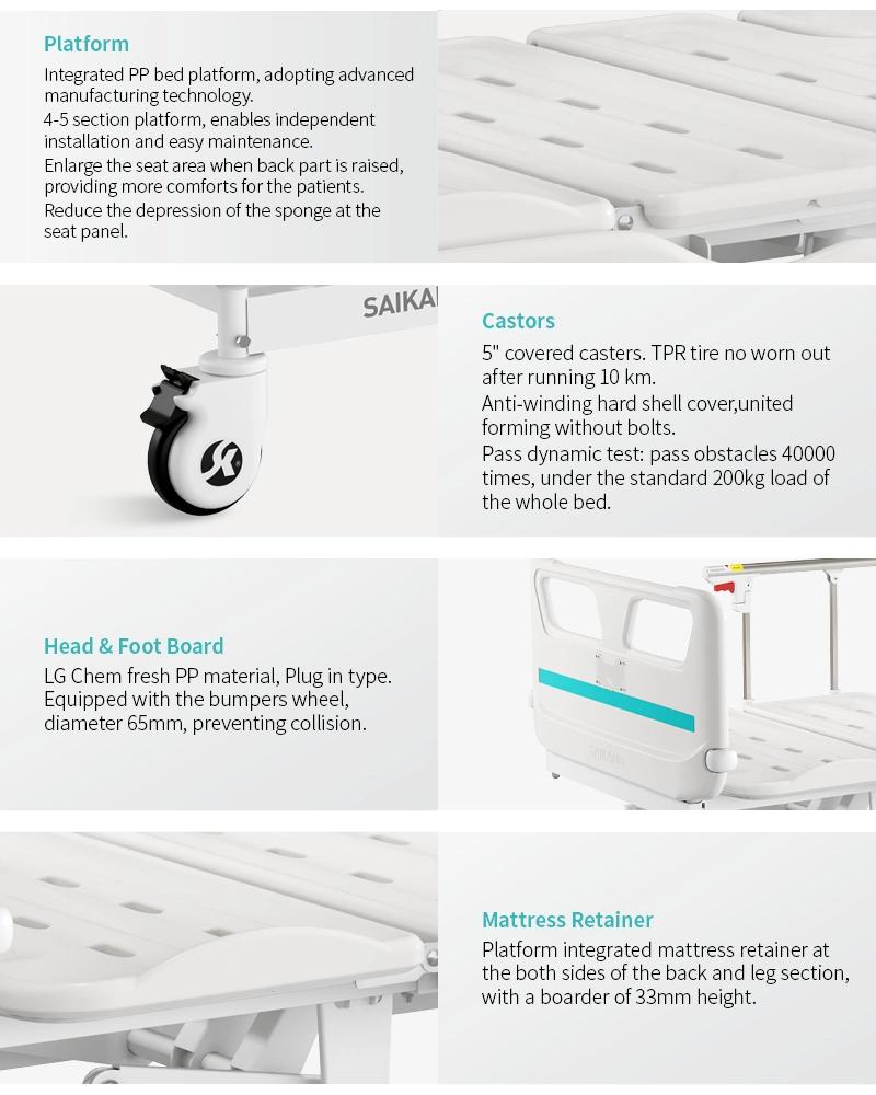 V6K5c Saikang Factory Wholesale Aluminum Siderails 3 Function Metal Medical Electric Hospital Bed with Infusion Pole