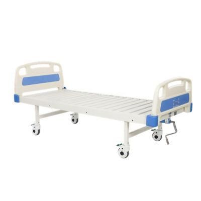 Back Section Lifting Adjustable Single Crank Manual Hospital Nursing Bed with ABS Panel and Castor Wheels