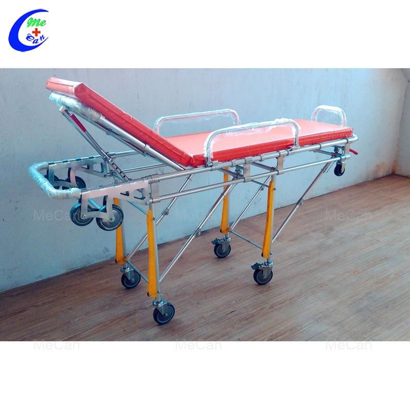 Hospital Patient Transfer Trolley, Foldaway Aluminum Alloy Ambulance Stretcher