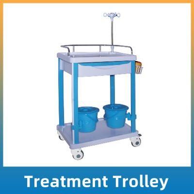 ABS Emergency Cart Clinical Treatment Medical Cart with Drawer Hospital Trolley with IV Pole