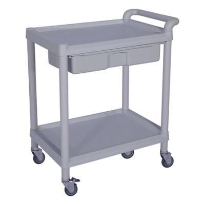 Hospital Medical Cart Equipment Emergency Two Layers ABS Utility Cart with Handle and Drawers