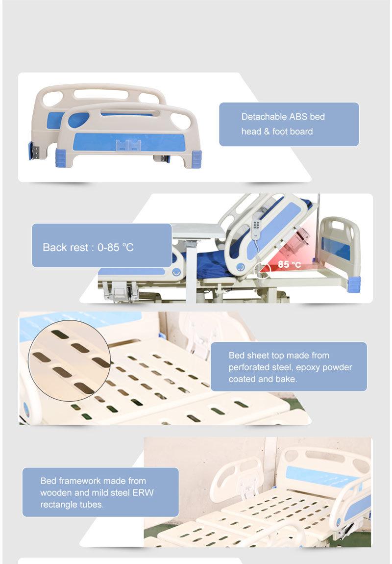 CE and ISO Manufacturer Three Function Electrical ICU Nursing Hospital Bed with IV Pole