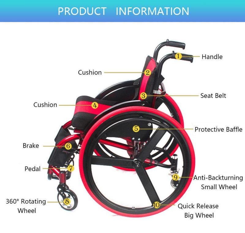 Aluminum Frame Leisure Chair Lightweight Sport Wheelchair for Adult Handicapped