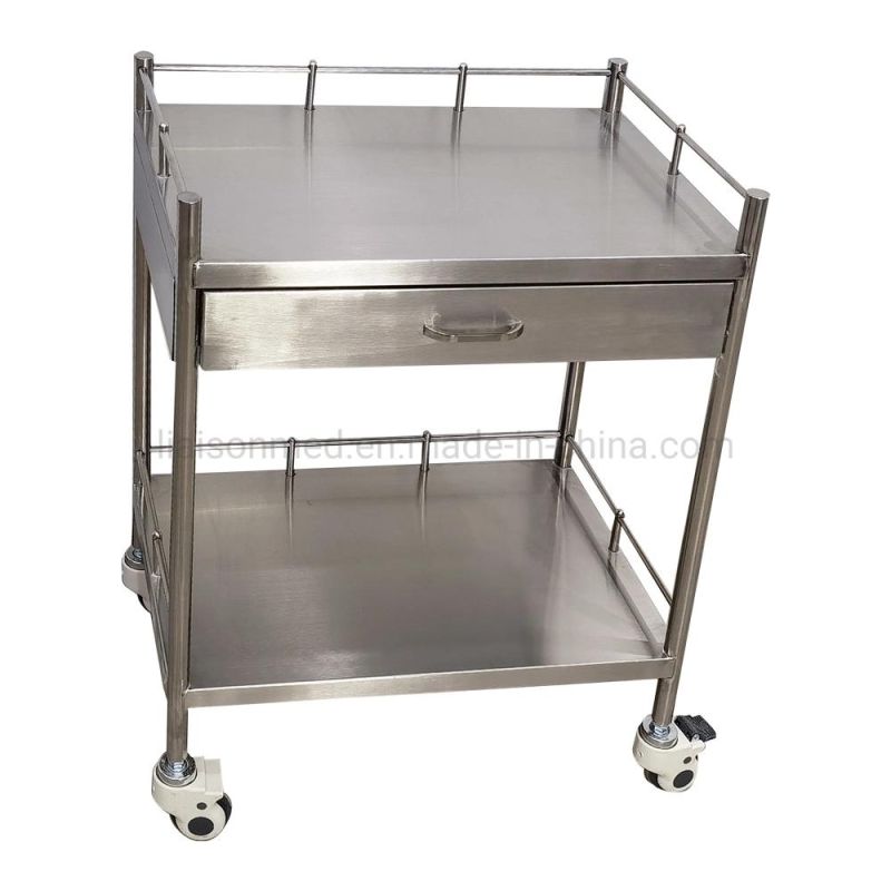 Mn-SUS011 Hospital Medical Instrument 2 Desks Stainless Steel Dental Cabinet Trolley