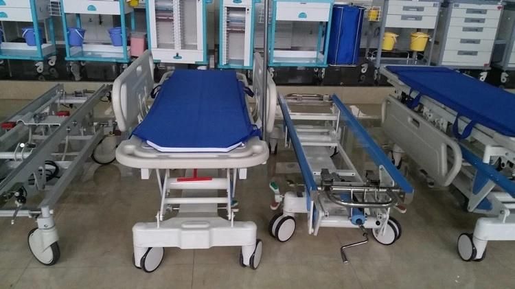 Hospital Equipments Medical Furniture Manual Operating Room Emergency ABS Stretcher Patient Trolley Ambulance Sretcher Transfer Cart Transportation Flat Trolley