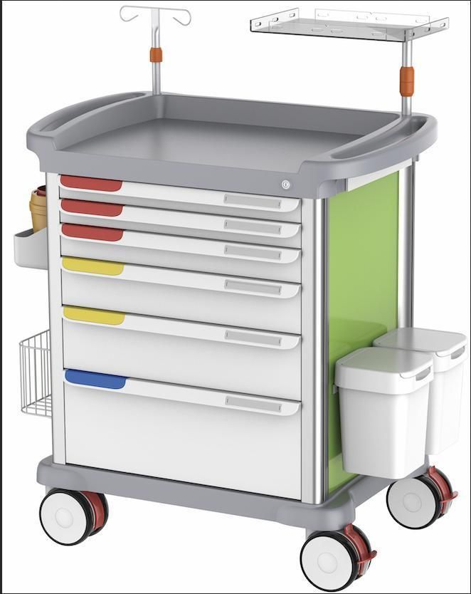 High Quality Cheap Mobile ABS Drugs Hospital Medical Crash Cart Plastic Emergency Medicine Trolley for Clinic