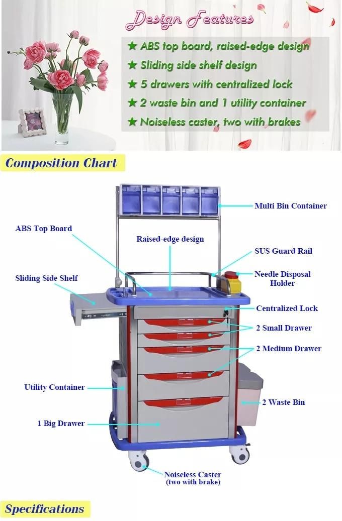ABS Medical Multi-Function Anesthesia Cart Trolley